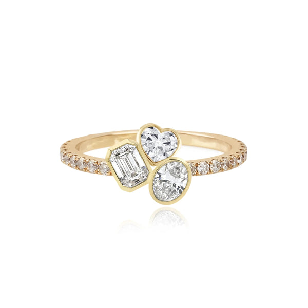 Three Multi Shape Diamonds Pave Ring