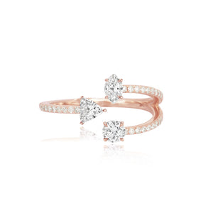 Multi Shape Three Diamonds Pave Ring