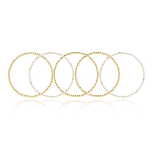 Three Gold Beaded Bracelet + Two Gemstone and Gold Bead Bracelet