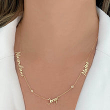 Load image into Gallery viewer, Multiple Cutout Gold Names and Multi Shape Diamonds Necklace
