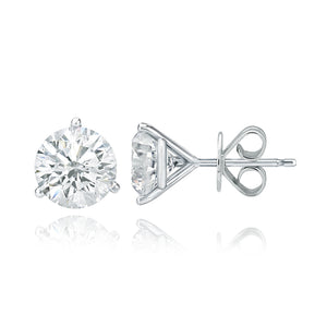 Three Prong Martini Setting Diamond Studs 1.5 ct