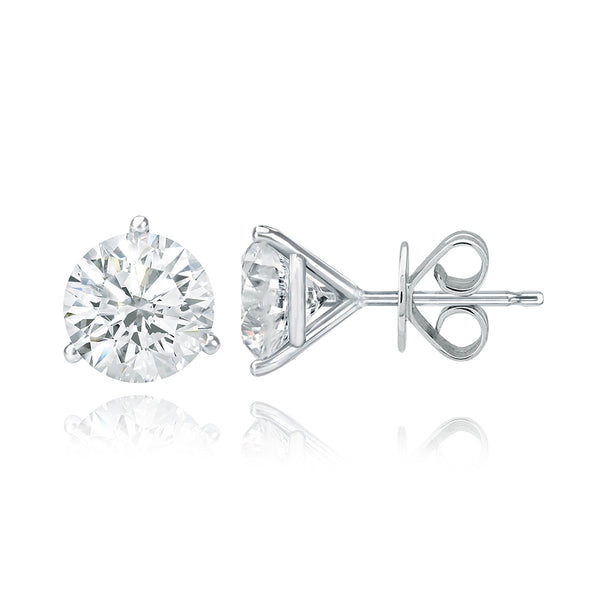 Three Prong Martini Setting Diamond Studs 1.5 ct