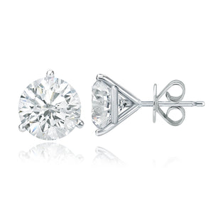 Three Prong Martini Setting Diamond Studs 2 ct