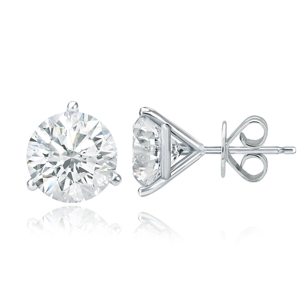 Three Prong Martini Setting Diamond Studs 2 ct