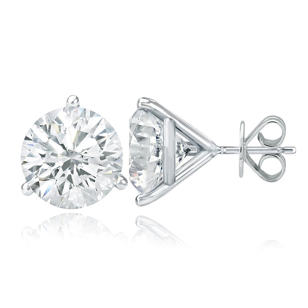 Three Prong Martini Setting Diamond Studs 2.5 ct