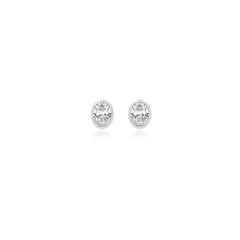 Oval-cut bezel-set lab-grown diamond stud earrings in 14K white gold, 3.5 carats total weight