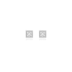 Princess-cut bezel-set lab-grown diamond stud earrings in 14K white gold, 3.5 carats total weight