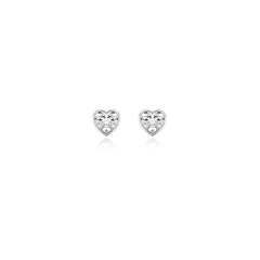 Heart-shaped bezel-set lab-grown diamond stud earrings in 14K white gold, 3 carat total weight
