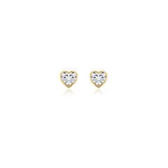 Heart-shaped bezel-set lab-grown diamond stud earrings in 14K yellow gold, 3 carat total weight