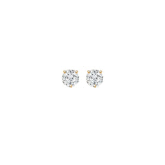 Round-cut prong-set lab-grown diamond stud earrings in 14K yellow gold, 3 carats total weight