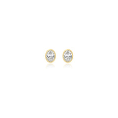 Oval-cut bezel-set lab-grown diamond stud earrings in 14K yellow gold, 3 carats total weight