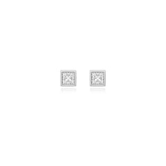 Princess-cut bezel-set lab-grown diamond stud earrings in 14K white gold, 3 carats total weight