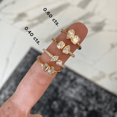 Two-Diamonds Half Pave and Half Gold Ring