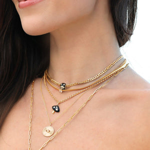 Medium Fluted Disc Evil Eye Pave  Necklace