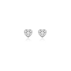 Heart-shaped bezel-set lab-grown diamond stud earrings in 14K white gold, 4 carat total weight