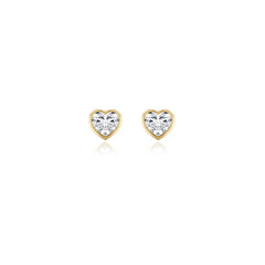 Heart-shaped bezel-set lab-grown diamond stud earrings in 14K yellow gold, 4 carat total weight