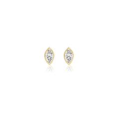 Marquise-cut bezel-set lab-grown diamond stud earrings in 14K yellow gold, 4 carats total weight