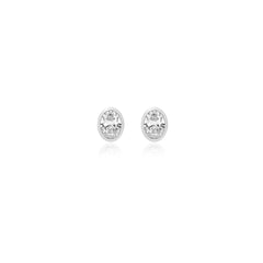 Oval-cut bezel-set lab-grown diamond stud earrings in 14K white gold, 4 carats total weight