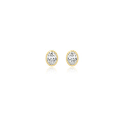 Oval-cut bezel-set lab-grown diamond stud earrings in 14K yellow gold, 4 carats total weight