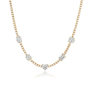 Multi-Shape Diamond Station Tennis Necklace