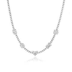 Multi-Shape Diamond Station Tennis Necklace
