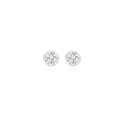 Round-cut bezel-set lab-grown diamond stud earrings in 14K white gold, 5 carats total weight