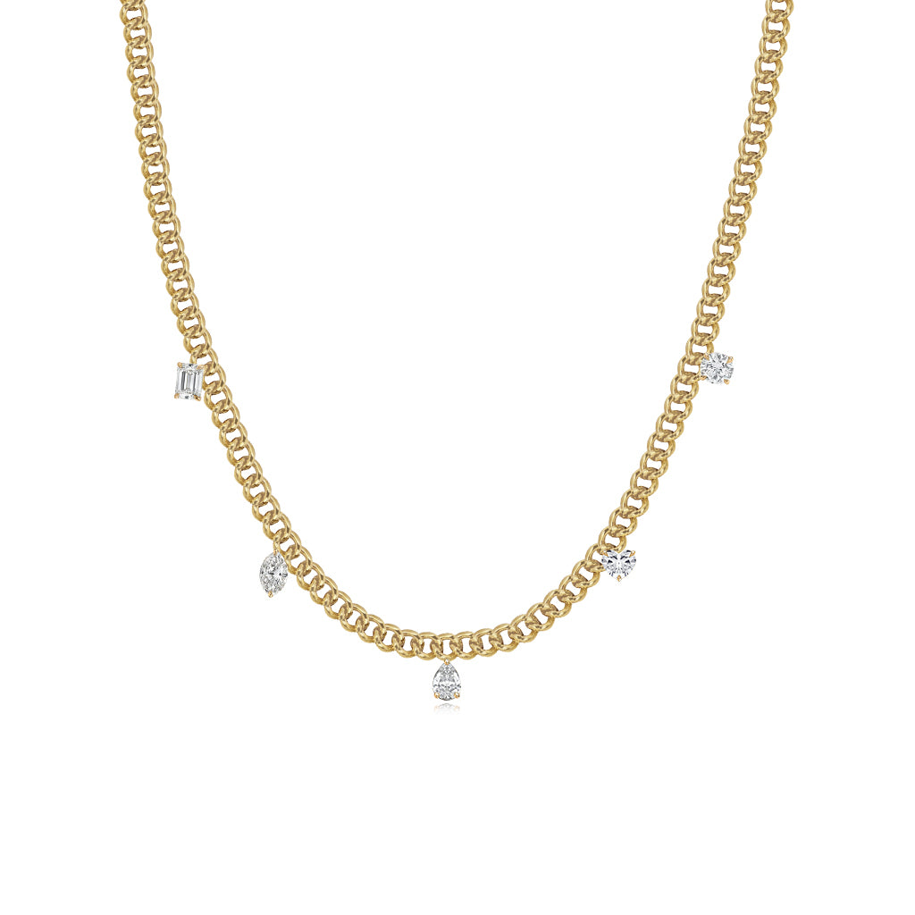 Multi Shape Diamond Dangling Cuban Necklace