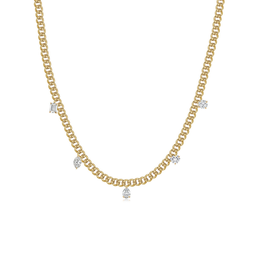 Multishape Diamond Dangling Cuban Necklace