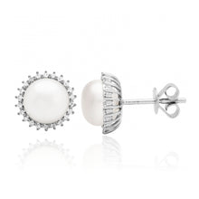 Load image into Gallery viewer, Pave Outline Pearl Studs
