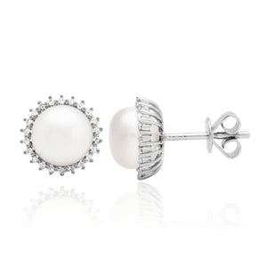 Pave Outline Pearl Studs