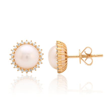 Load image into Gallery viewer, Pave Outline Pearl Studs
