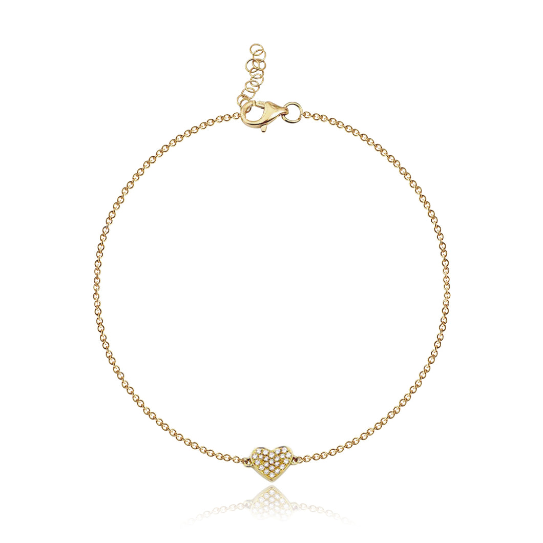 Romantic pavé heart bracelet crafted in 14k gold, meaningful luxury diamond jewelry, fine gold jewelry.