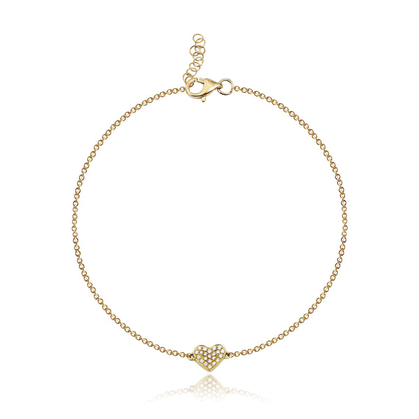Romantic pavé heart bracelet crafted in 14k gold, meaningful luxury diamond jewelry, fine gold jewelry.