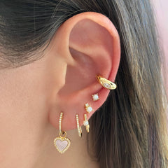 Solitaire and Pave Diamonds Lobe Earrings