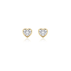Heart-shaped bezel-set lab-grown diamond stud earrings in 14K yellow gold, 5 carat total weight