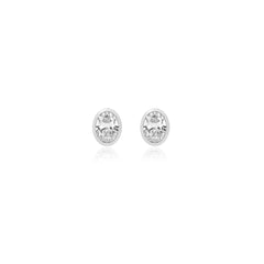 Oval-cut bezel-set lab-grown diamond stud earrings in 14K white gold, 5 carats total weight