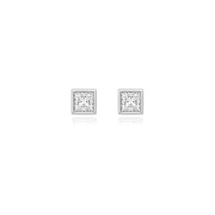 Princess-cut bezel-set lab-grown diamond stud earrings in 14K white gold, 5 carats total weight