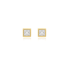 Princess-cut bezel-set lab-grown diamond stud earrings in 14K yellow gold, 5 carats total weight