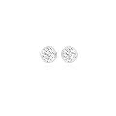 Round-cut bezel-set lab-grown diamond stud earrings in 14K white gold, 6 carats total weight