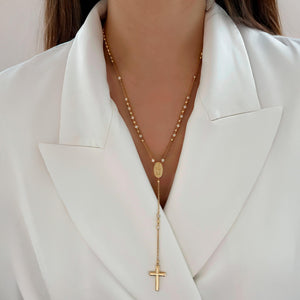 Gold and Diamond Ball Rosary Necklace