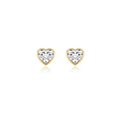 Heart-shaped bezel-set lab-grown diamond stud earrings in 14K yellow gold, 6 carat total weight
