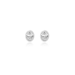 Oval-cut bezel-set lab-grown diamond stud earrings in 14K white gold, 6 carats total weight