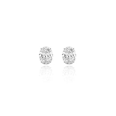 Oval prong-set lab-grown diamond stud earrings in 14K white gold, 6 carats total weight