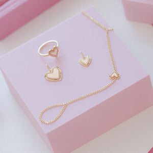 Fluted Pink Sapphire Outline Heart Cuban Hand Chain