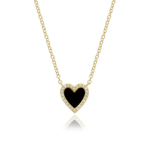 Small Pave Outline Black Onyx Heart Necklace