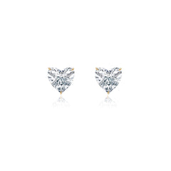 Heart-shaped prong-set lab-grown diamond stud earrings in 14K yellow gold, 8 carats total weight