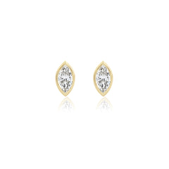 Marquise-cut bezel-set lab-grown diamond stud earrings in 14K yellow gold, 8 carats total weight