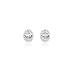 Oval-cut bezel-set lab-grown diamond stud earrings in 14K white gold, 8 carats total weight