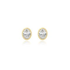 Oval-cut bezel-set lab-grown diamond stud earrings in 14K yellow gold, 8 carats total weight