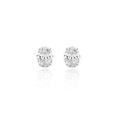 Oval prong-set lab-grown diamond stud earrings in 14K white gold, 8 carats total weight
